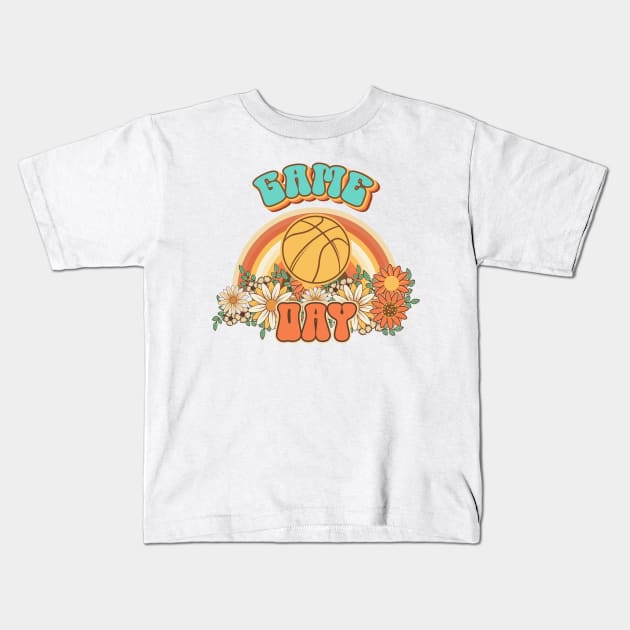 Groovy Basketball mom Retro game day gift for funny mother Vintage floral pattern Kids T-Shirt by HomeCoquette